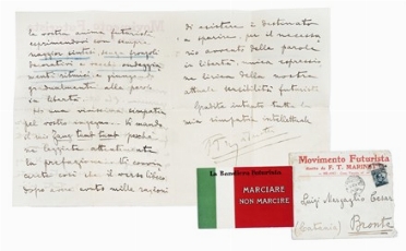  Marinetti Filippo Tommaso : Lettera firmata F.T. Marinetti inviata a Luigi Cesare  [..]