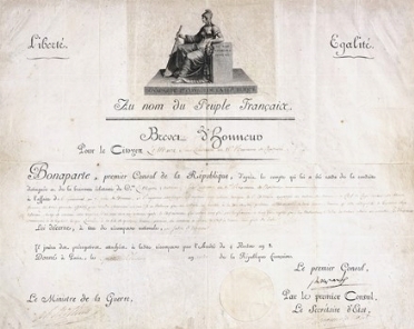  Napoléon - Imperatore dei francesi : Brevet d'honneur con firma autografa Bonaparte.  [..]