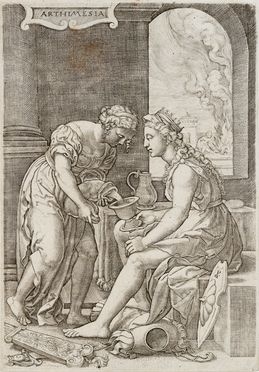  Georg Pencz  (Westheim,  - Königsberg o Lipsia, 1550) : Artemisia si prepara a bere le ceneri del marito.  - Asta STAMPE E DISEGNI DAL XVI AL XX SECOLO - Libreria Antiquaria Gonnelli - Casa d'Aste - Gonnelli Casa d'Aste