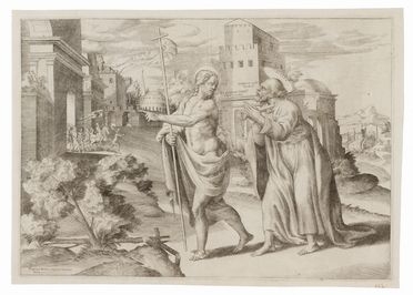  Giulio Bonasone  (Bologna,,  - 1576) : Domine quo vadis?  - Asta STAMPE E DISEGNI DAL XVI AL XX SECOLO - Libreria Antiquaria Gonnelli - Casa d'Aste - Gonnelli Casa d'Aste