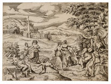  Giulio Bonasone  (Bologna,,  - 1576) : Mercurio e Aglauro.  - Asta STAMPE E DISEGNI DAL XVI AL XX SECOLO - Libreria Antiquaria Gonnelli - Casa d'Aste - Gonnelli Casa d'Aste
