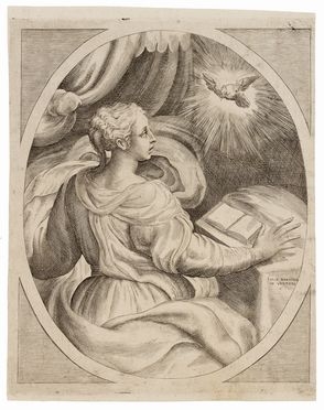  Giulio Bonasone  (Bologna,,  - 1576) : La Vergine e lo Spirito Santo.  - Asta STAMPE E DISEGNI DAL XVI AL XX SECOLO - Libreria Antiquaria Gonnelli - Casa d'Aste - Gonnelli Casa d'Aste