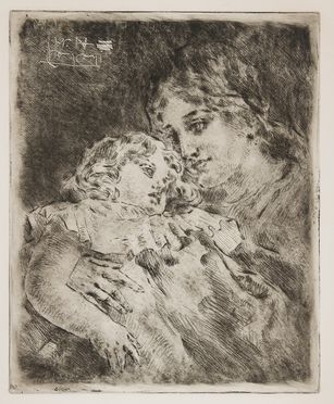  Luigi Conconi  (Milano, 1852 - 1917) : Amor materno.  - Asta STAMPE E DISEGNI DAL XVI AL XX SECOLO - Libreria Antiquaria Gonnelli - Casa d'Aste - Gonnelli Casa d'Aste