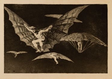  Francisco Goya y Lucientes  (Fuendetodos,, 1746 - Bordeaux,, 1828) : Donde hay ganas hay maña (Modo de volar).  - Asta STAMPE E DISEGNI DAL XVI AL XX SECOLO - Libreria Antiquaria Gonnelli - Casa d'Aste - Gonnelli Casa d'Aste