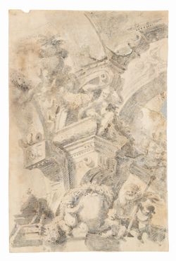  Flaminio Innocenzo Minozzi  (Bologna, 1735 - 1817) : Capriccio architettonico con putti e ghirlande.  - Asta STAMPE E DISEGNI DAL XVI AL XX SECOLO - Libreria Antiquaria Gonnelli - Casa d'Aste - Gonnelli Casa d'Aste