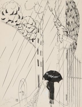 Ubaldo Cosimo Veneziani  (Bologna, 1894 - Milano, 1956) : Sotto la pioggia.  - Asta STAMPE E DISEGNI DAL XVI AL XX SECOLO - Libreria Antiquaria Gonnelli - Casa d'Aste - Gonnelli Casa d'Aste