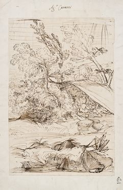  Agostino Carracci  (Bologna, 1557 - Parma, 1602) : Paesaggio con figure sotto una tenda.  - Asta STAMPE E DISEGNI DAL XVI AL XX SECOLO - Libreria Antiquaria Gonnelli - Casa d'Aste - Gonnelli Casa d'Aste