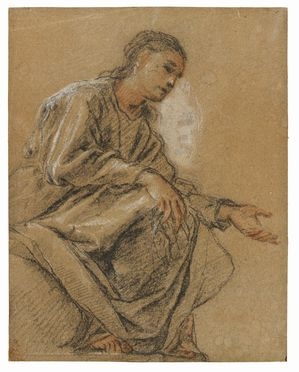  Domenico Fetti  (Roma,  - Venezia, 1632) : Studio di giovane uomo seduto.  - Asta STAMPE E DISEGNI DAL XVI AL XX SECOLO - Libreria Antiquaria Gonnelli - Casa d'Aste - Gonnelli Casa d'Aste