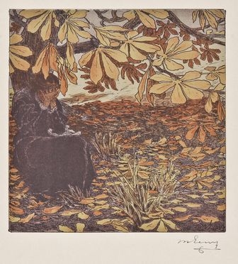  Maximilian Lenz  (Vienna, 1860 - 1948) : Donna che piange seduta sotto un albero.  - Asta STAMPE E DISEGNI DAL XVI AL XX SECOLO - Libreria Antiquaria Gonnelli - Casa d'Aste - Gonnelli Casa d'Aste