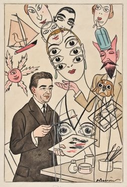 Adrien Barrre  (Parigi, 1877 - 1931) : Ritratto di Picabia.  - Asta STAMPE E DISEGNI DAL XVI AL XX SECOLO - Libreria Antiquaria Gonnelli - Casa d'Aste - Gonnelli Casa d'Aste