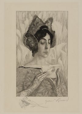  Jean Auguste Vyboud  (Francia, 1872 - 1944) : Ritratto di signora.  - Asta Stampe e Disegni - Libreria Antiquaria Gonnelli - Casa d'Aste - Gonnelli Casa d'Aste