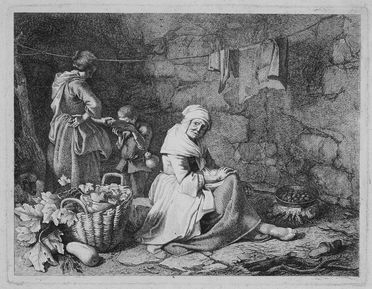  Francesco Londonio  (Milano, 1723 - 1783) : Interno contadino con vecchia che cuoce le castagne.  - Asta Stampe e Disegni - Libreria Antiquaria Gonnelli - Casa d'Aste - Gonnelli Casa d'Aste