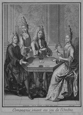  Nicolas Bonnart  (Parigi, 1646 - 1718) : Compagnie jouant au jeu de l'Ombre.  - Asta Stampe e Disegni - Libreria Antiquaria Gonnelli - Casa d'Aste - Gonnelli Casa d'Aste