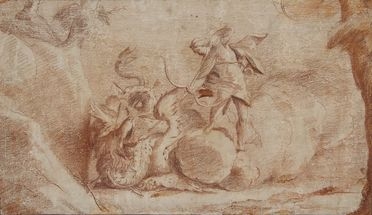  Andrea Camassei  (Bevagna (Perugia),, 1602 - Roma,, 1649) : Apollo trafigge il pitone.  - Asta Stampe e Disegni - Libreria Antiquaria Gonnelli - Casa d'Aste - Gonnelli Casa d'Aste