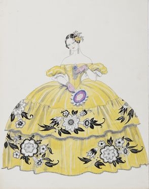  George Barbier  (Nantes, 1882 - Parigi, 1932) : Juliette à la robe jaune.  - Asta Stampe e Disegni - Libreria Antiquaria Gonnelli - Casa d'Aste - Gonnelli Casa d'Aste