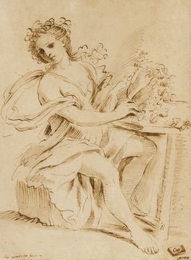  Giovanni Francesco Barbieri (detto il Guercino)  (Cento, 1591 - Bologna, 1666) [da] : Fanciulla seduta.  - Auction Prints and Drawings - Libreria Antiquaria Gonnelli - Casa d'Aste - Gonnelli Casa d'Aste