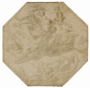  Giulio Romano  (Roma, 1499 - Mantova, 1546) [scuola di] : Giove scaglia la folgore su un titano.  - Asta Stampe e Disegni - Libreria Antiquaria Gonnelli - Casa d'Aste - Gonnelli Casa d'Aste