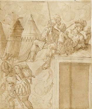  Bernardino Gatti (detto il Soiaro)  (Pavia, 1495 - Parma, 1575) [attribuito a] : Guerrieri in un accampamento.  - Asta Stampe e Disegni - Libreria Antiquaria Gonnelli - Casa d'Aste - Gonnelli Casa d'Aste