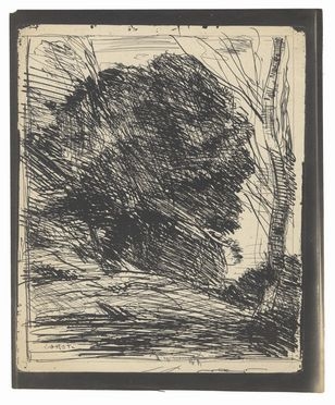  Jean-Baptiste-Camille Corot  (Parigi, 1796 - Ville d'Avray, 1875) : Les arbres dans la montagne.  - Asta Stampe, disegni, carte geografiche e vedute - Libreria Antiquaria Gonnelli - Casa d'Aste - Gonnelli Casa d'Aste