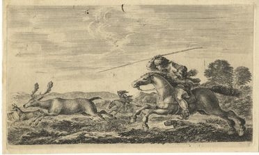  Stefano Della Bella  (Firenze, 1610 - 1664) : La caccia al cervo.  - Asta Stampe, disegni, carte geografiche e vedute - Libreria Antiquaria Gonnelli - Casa d'Aste - Gonnelli Casa d'Aste