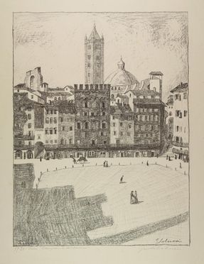  Guido Colucci  (Napoli, 1877 - Roma, 1949) : Siena, Campanile del Duomo.  - Asta Stampe, disegni, carte geografiche e vedute - Libreria Antiquaria Gonnelli - Casa d'Aste - Gonnelli Casa d'Aste