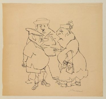  Mino Maccari  (Siena, 1898 - Roma, 1989) : Tre personaggi.  - Asta Stampe, disegni, carte geografiche e vedute - Libreria Antiquaria Gonnelli - Casa d'Aste - Gonnelli Casa d'Aste