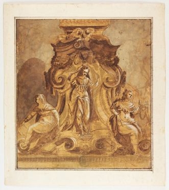  Paolo Farinati  (Verona, 1524) [attribuito a] : Tre allegorie femminili in cornice.  - Asta Stampe, disegni, carte geografiche e vedute - Libreria Antiquaria Gonnelli - Casa d'Aste - Gonnelli Casa d'Aste