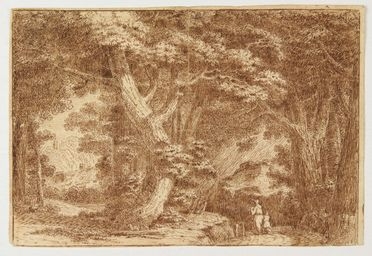  Herman (van) Swanevelt  (Woerden,  - Parigi, 1655) [attribuito a] : Lotto di 2 paesaggi con alberi e figure.  - Asta Stampe, disegni, carte geografiche e vedute - Libreria Antiquaria Gonnelli - Casa d'Aste - Gonnelli Casa d'Aste