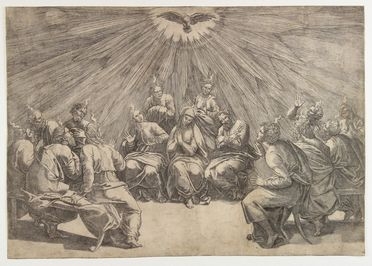  Giovanni Jacopo Caraglio  (Verona, 1505 - Cracovia, 1565) : Pentecoste.  - Asta Stampe, disegni, carte geografiche e vedute - Libreria Antiquaria Gonnelli - Casa d'Aste - Gonnelli Casa d'Aste