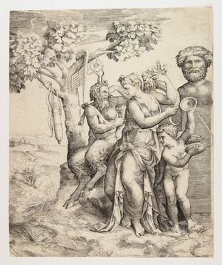  Giulio Bonasone  (Bologna,,  - 1576) : Pan e la Ninfa.  - Asta Stampe, disegni, carte geografiche e vedute - Libreria Antiquaria Gonnelli - Casa d'Aste - Gonnelli Casa d'Aste