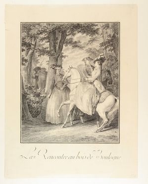  Jean-Michel Moreau  (Parigi, 1741 - 1814) [da] : La Rencontre au bois de Boulogne.  - Asta Stampe, disegni, carte geografiche e vedute - Libreria Antiquaria Gonnelli - Casa d'Aste - Gonnelli Casa d'Aste