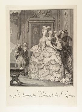  Jean-Michel Moreau  (Parigi, 1741 - 1814) [da] : La Dame du Palais de la Reine.  - Asta Stampe, disegni, carte geografiche e vedute - Libreria Antiquaria Gonnelli - Casa d'Aste - Gonnelli Casa d'Aste