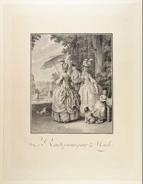  Jean-Michel Moreau  (Parigi, 1741 - 1814) [da] : Le Rendez-vous pour Marly.  - Asta Stampe, disegni, carte geografiche e vedute - Libreria Antiquaria Gonnelli - Casa d'Aste - Gonnelli Casa d'Aste
