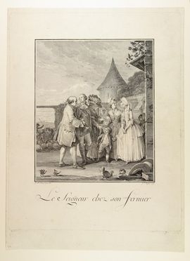  Jean-Michel Moreau  (Parigi, 1741 - 1814) [da] : Le Seigneur chez son fermier.  - Asta Stampe, disegni, carte geografiche e vedute - Libreria Antiquaria Gonnelli - Casa d'Aste - Gonnelli Casa d'Aste