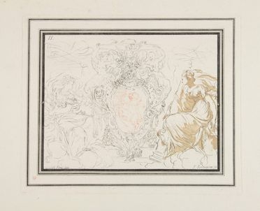  Guido Reni  (Calvenzano di Vergate, 1575 - Bologna, 1642) [da] : Allegoria con stemma.  - Asta Stampe, disegni, carte geografiche e vedute - Libreria Antiquaria Gonnelli - Casa d'Aste - Gonnelli Casa d'Aste