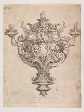  Orazio Scoppa  (Napoli, 1607 - Napoli, 1647) : Progetto per candeliere.  - Asta Stampe, disegni, carte geografiche e vedute - Libreria Antiquaria Gonnelli - Casa d'Aste - Gonnelli Casa d'Aste