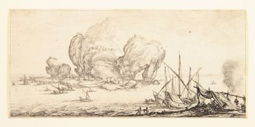 Jacques Callot  (Nancy, 1592 - 1635) : Marina con isola e barche.  - Asta Stampe, disegni, carte geografiche e vedute - Libreria Antiquaria Gonnelli - Casa d'Aste - Gonnelli Casa d'Aste