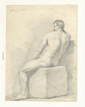  Adeodato Malatesta  (Modena, 1806 - 1891) [attribuito a] : Nudo virile seduto di spalle.  - Asta Stampe e Disegni - Libreria Antiquaria Gonnelli - Casa d'Aste - Gonnelli Casa d'Aste