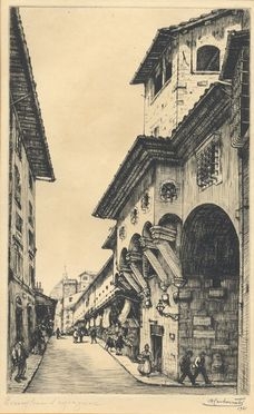  Antonio Carbonati  (Mantova, 1893 - Roma, 1956) : Ponte Vecchio.  - Asta Stampe e Disegni - Libreria Antiquaria Gonnelli - Casa d'Aste - Gonnelli Casa d'Aste