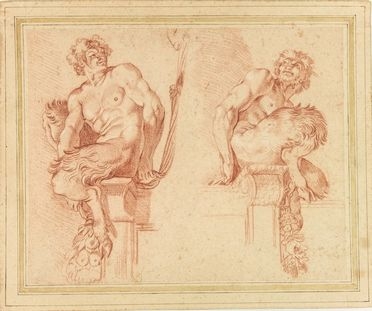  Pietro Aquila  (Marsala, 1640 - Alcamo, 1692) [cerchia di] : Due satiri.  - Asta Stampe e Disegni - Libreria Antiquaria Gonnelli - Casa d'Aste - Gonnelli Casa d'Aste
