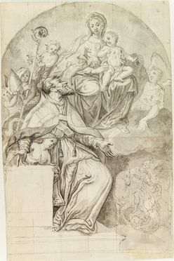  Antonio Bresciani  (Piacenza, 1720 - 1817) : La Madonna, con il Bambino Gesù, appare a San Martino.  - Auction Prints and Drawings - Libreria Antiquaria Gonnelli - Casa d'Aste - Gonnelli Casa d'Aste