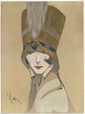  Enrico Sacchetti  (Roma, 1877 - Firenze, 1969) : Donna con cravatta e cappello piumato.  - Asta Stampe e Disegni - Libreria Antiquaria Gonnelli - Casa d'Aste - Gonnelli Casa d'Aste