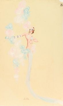  Louis Gaudin  (1882 - 1936) : Figurino di soubrette (Mistinguett?).  Zig [pseud. di Gaudin Louis]  (1882 - 1936)  - Asta Stampe e Disegni - Libreria Antiquaria Gonnelli - Casa d'Aste - Gonnelli Casa d'Aste