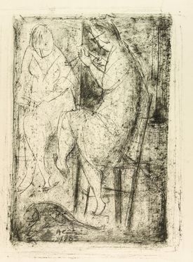  Alvaro Cartei  (Signa, 1911 - 1995) : Due figure femminili sedute.  - Asta Stampe e Disegni - Libreria Antiquaria Gonnelli - Casa d'Aste - Gonnelli Casa d'Aste