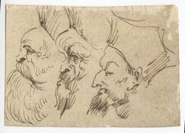  Agostino Carracci  (Bologna, 1557 - Parma, 1602) : Schizzi caricaturali di tre teste.  - Asta Stampe e Disegni - Libreria Antiquaria Gonnelli - Casa d'Aste - Gonnelli Casa d'Aste