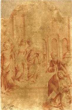  Lattanzio Gambara  (Brescia,  - 1574) : Scena storica (Sacrificio di Ifigenià).  - Auction BOOKS, MANUSCRIPTS, PRINTS AND DRAWINGS - Libreria Antiquaria Gonnelli - Casa d'Aste - Gonnelli Casa d'Aste