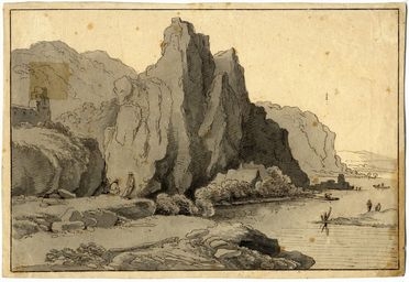  Jacob Philipp Hackert  (Prenzlau, 1737 - Firenze, 1803) : Paesaggio con lago e montagna.  - Asta LIBRI, MANOSCRITTI, STAMPE E DISEGNI - Libreria Antiquaria Gonnelli - Casa d'Aste - Gonnelli Casa d'Aste