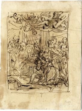  Anton Raphael Mengs  (Aussig, 1728 - Roma, 1779) [attribuito a] : Adorazione dei pastori.  - Asta LIBRI, MANOSCRITTI, STAMPE E DISEGNI - Libreria Antiquaria Gonnelli - Casa d'Aste - Gonnelli Casa d'Aste