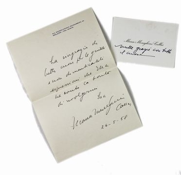  Callas Maria : Breve lettera autografa firmata inviata ad una 'Signora'.  - Asta LIBRI, MANOSCRITTI, STAMPE E DISEGNI - Libreria Antiquaria Gonnelli - Casa d'Aste - Gonnelli Casa d'Aste