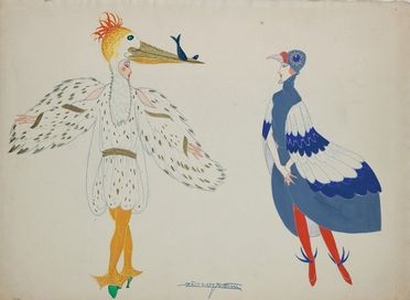  Alexandre Zinoviev  (Mosca, 1889 - Parigi, 1977) : Due costumi teatrali parigini a foggia di uccelli.  - Auction BOOKS, MANUSCRIPTS, PRINTS AND DRAWINGS - Libreria Antiquaria Gonnelli - Casa d'Aste - Gonnelli Casa d'Aste